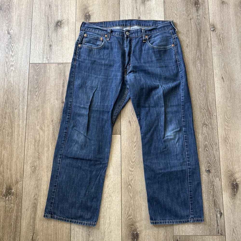 Levis 569 Jeans Mens Blue Denim Cotton Mid Rise Loose Straight Fit 34x27 Altered